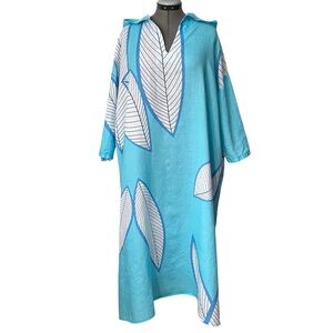 Linen Bold print hooded caftan robe XXL